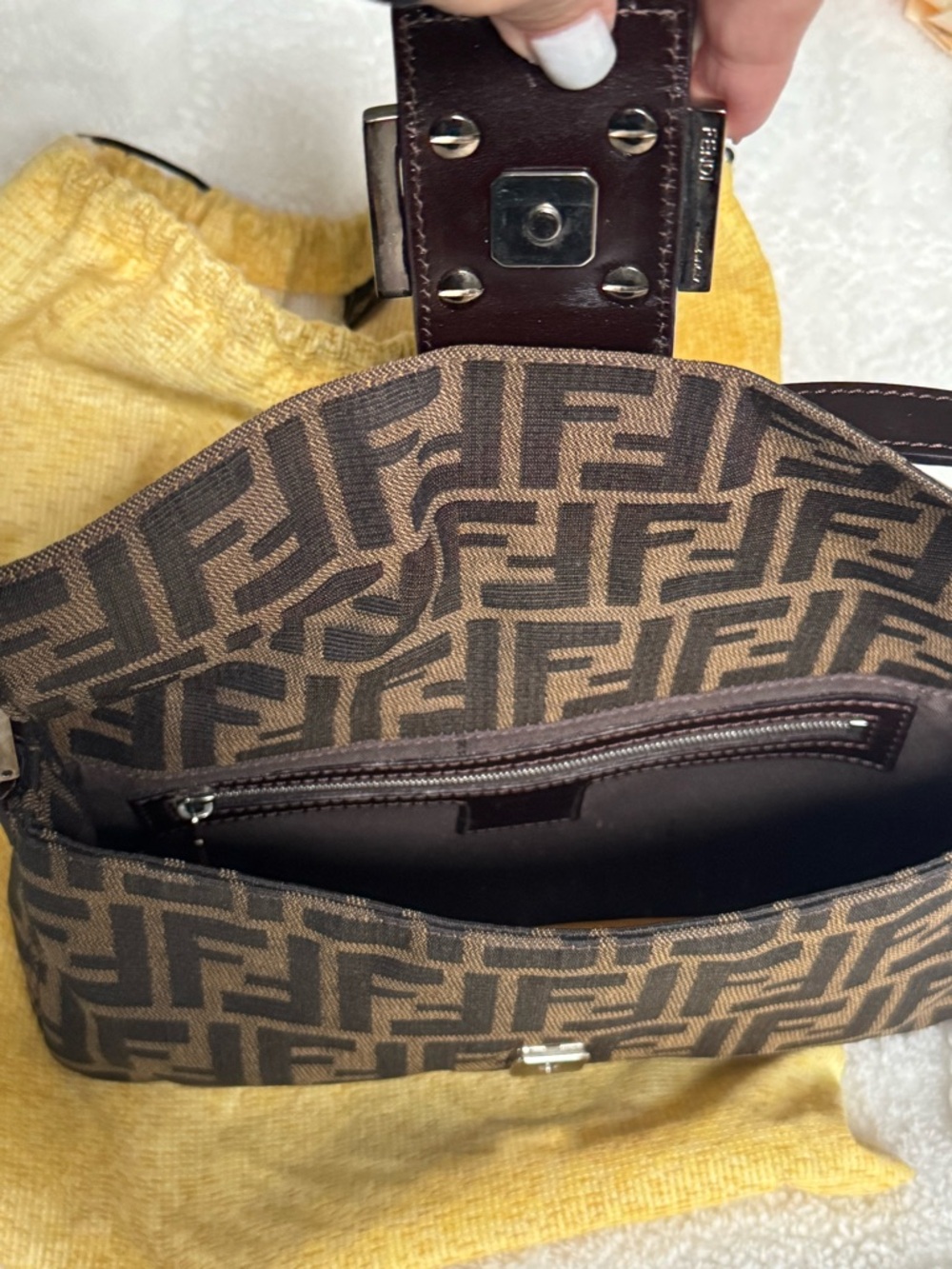 Fendi Brown Monogram Canvas Baguette Clutch with Silver Hardware - Picture 3 of 13